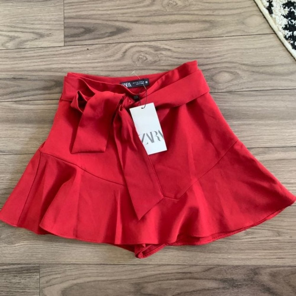 Zara Gorgeous red ribbon tie skirt deep dark valentines holiday red